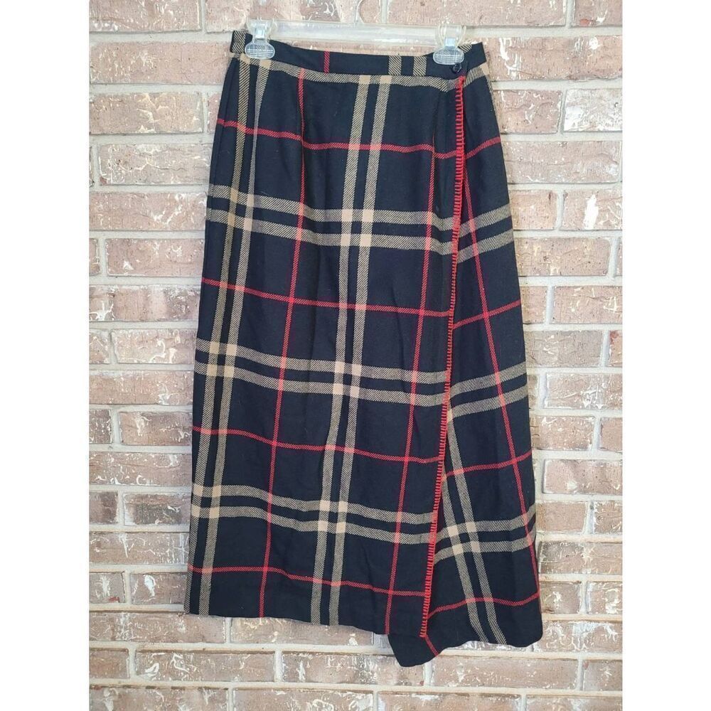 Vintage Requirements Wool Blend Plaid Wrap Midi Skirt, Women's Size 10